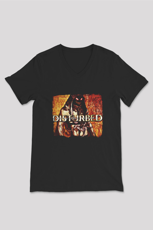 Disturbed Baskılı Unisex Siyah V Yaka Tişört