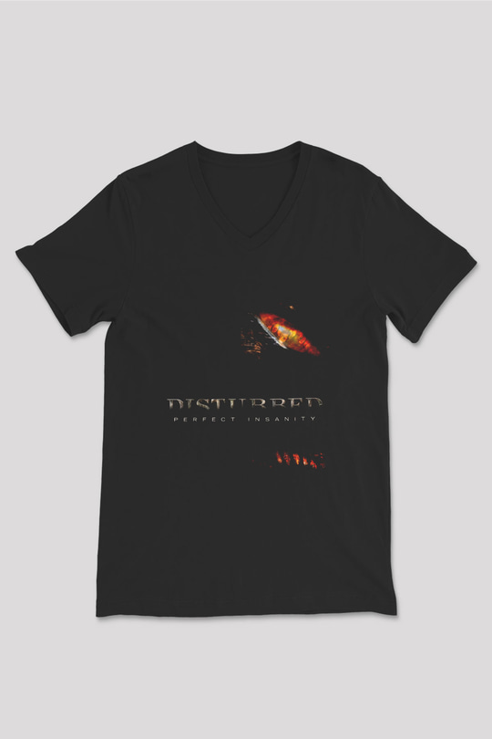 Disturbed Baskılı Unisex Siyah V Yaka Tişört