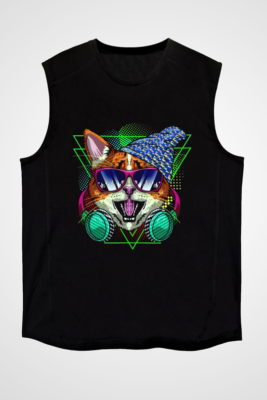 DJ Baskılı Unisex Siyah  Kolsuz Tişört
