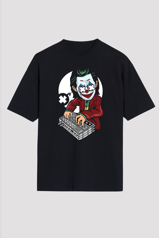 Dj Joker Baskılı Unisex Siyah Oversize Tişört