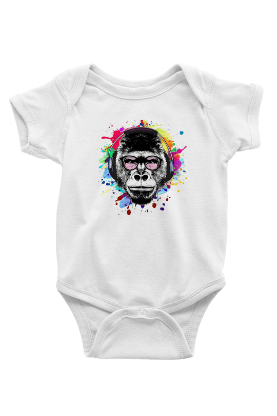 DJ Maymun BaskılıBeyaz Tshirt Bebek Body - Zıbın