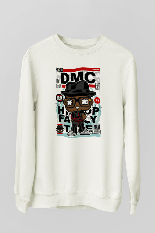 Dj Run - DMC - Baskılı Unisex Beyaz Sweatshirt