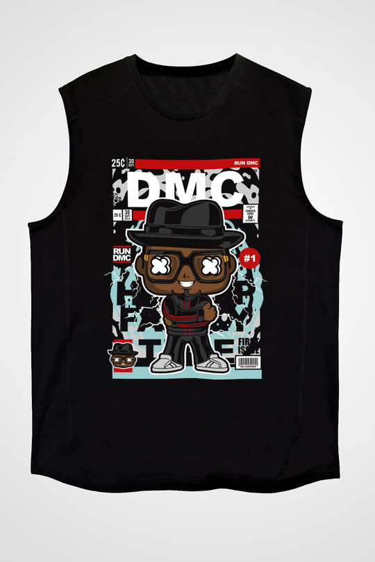 Dj Run DMC Baskılı Unisex Siyah Kolsuz Tişört
