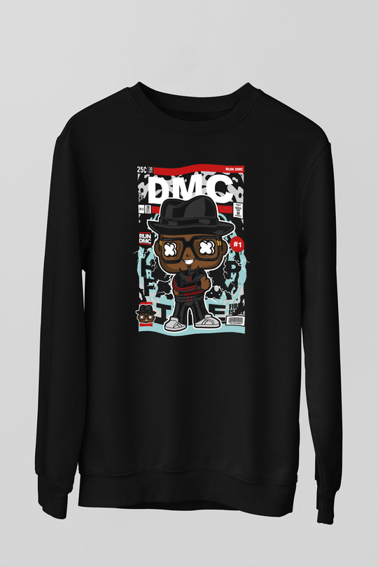 Dj Run DMC Baskılı Unisex Siyah Sweatshirt