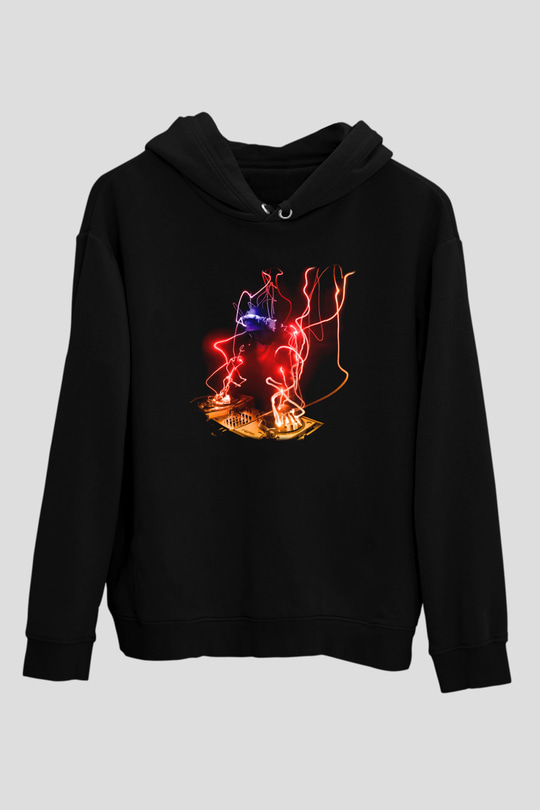 DJ Siyah Unisex Kapşonlu Sweatshirt