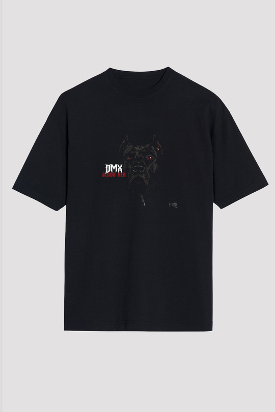 DMX Baskılı Unisex Oversize Siyah Tişört
