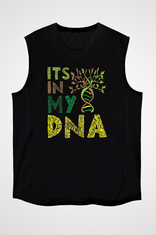 DNA Bahçe Baskılı Unisex Kolsuz Siyah Tişört - Tshirt