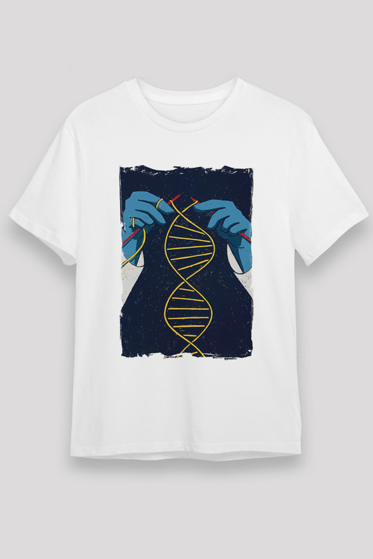 Dna Sarmalı Örgü Baskılı Unisex Beyaz Tişört