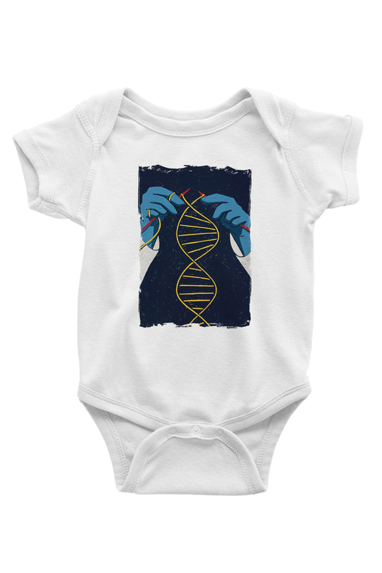 Dna Sarmalı Örgü Baskılı Unisex Beyaz Bebek Body - Zıbın