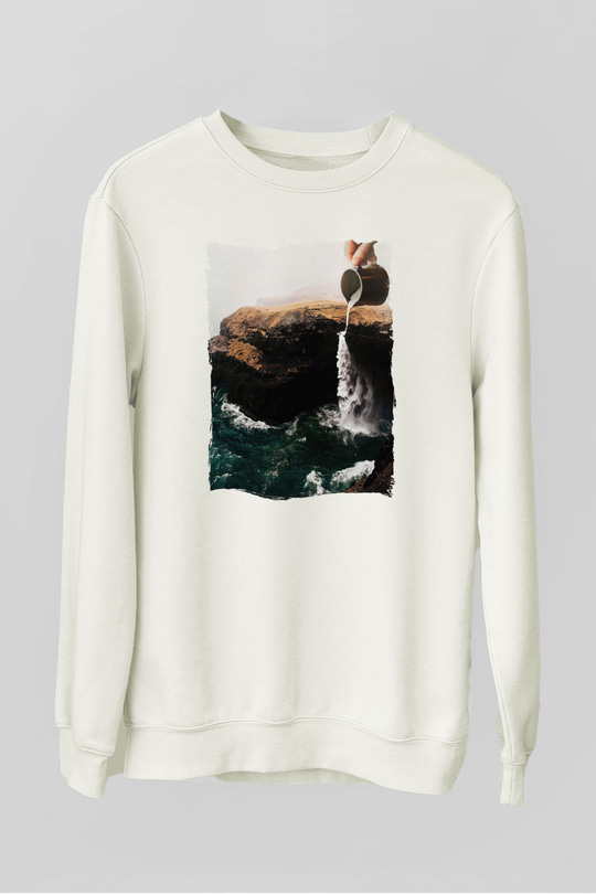 Doğa Manipülasyon Baskılı Unisex Beyaz  Sweatshirt