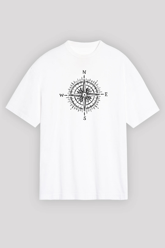 Doğa Yürüyüşü Baskılı Unisex Beyaz Oversize Tişört - Tshirt