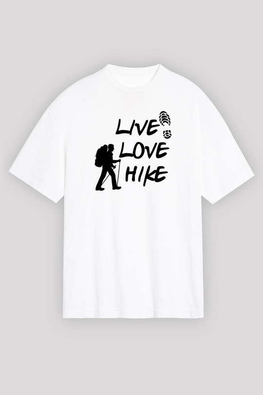 Doğa Yürüyüşü Baskılı Unisex Beyaz Oversize Tişört - Tshirt