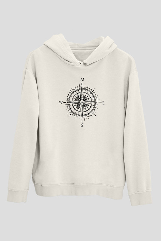 Doğa Yürüyüşü Baskılı Unisex Ekru Hoodie