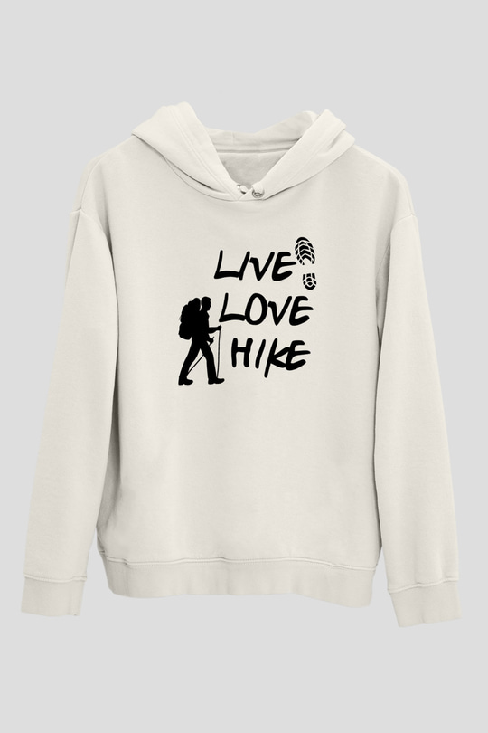 Doğa Yürüyüşü Baskılı Unisex Ekru Hoodie