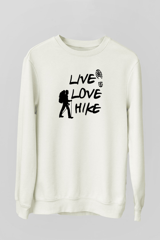 Doğa Yürüyüşü Baskılı Unisex Ekru Sweatshirt