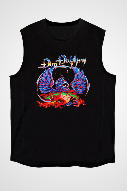 Dokken Baskılı Unisex Siyah Kolsuz Tişört - Tshirt
