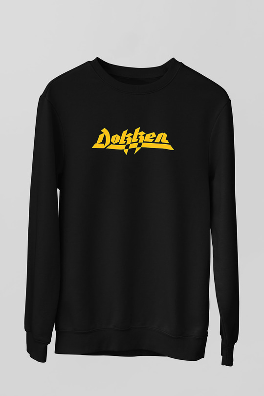 Dokken Baskılı Unisex Siyah Sweatshirt