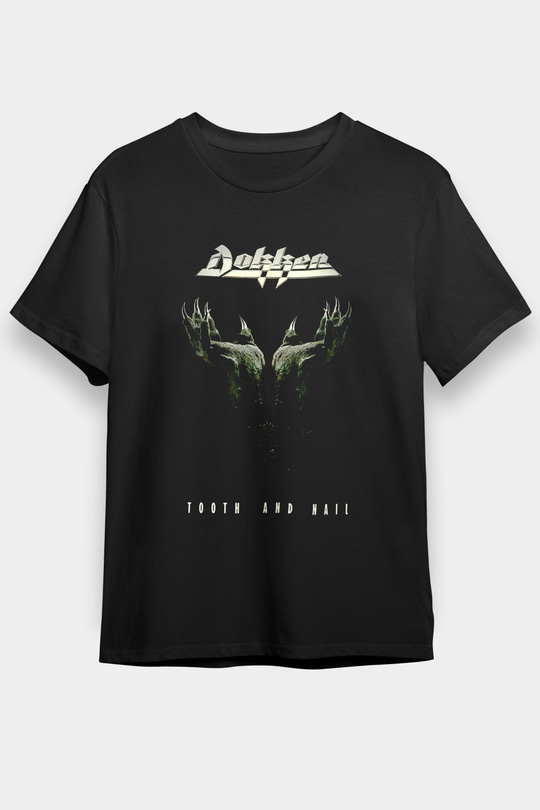 Dokken Baskılı Unisex Siyah Tişört - Tshirt