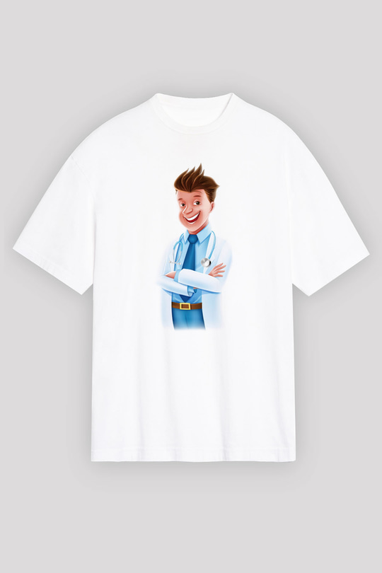 Doktor Beyaz Unisex Oversize Tişört T-Shirt