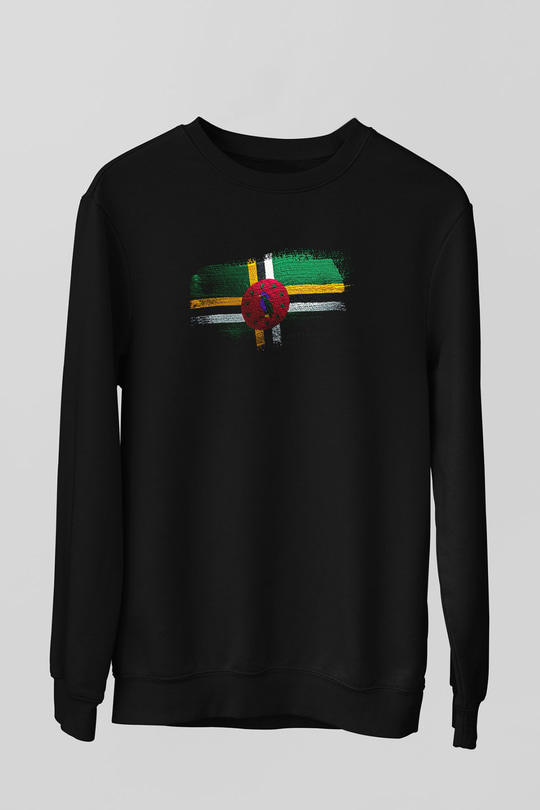 Dominika - Dominica Bayrağı Baskılı Unisex Siyah Sweatshirt