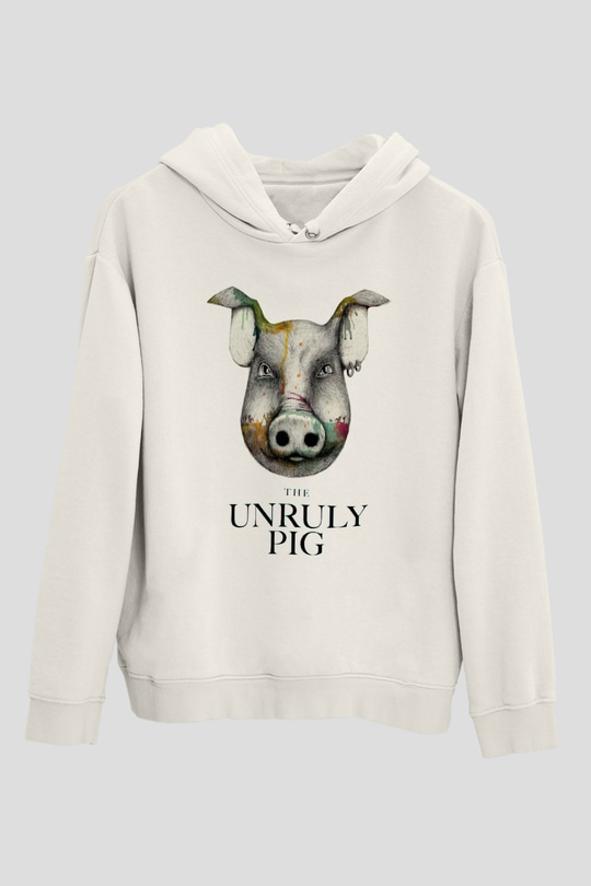 Domuz Beyaz Unisex Kapşonlu Sweatshirt