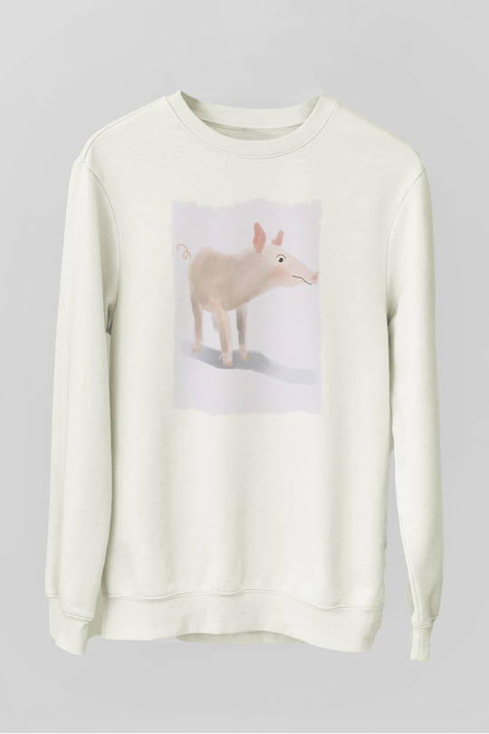 Domuz Beyaz Unisex Sweatshirt