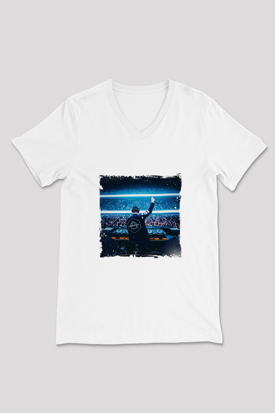 Don Diablo Baskılı Beyaz V Yaka Unisex Tişört