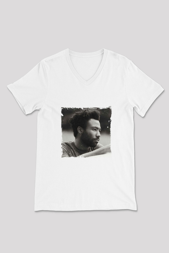 Donald Glover Baskılı Beyaz V Yaka Unisex Tişört