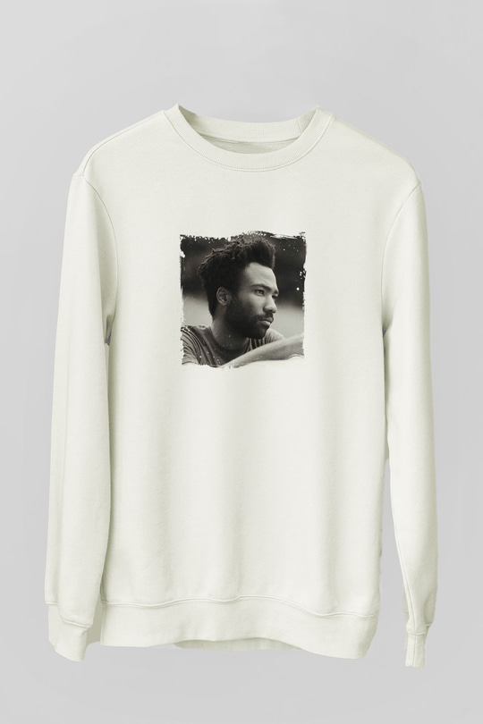 Donald Glover Baskılı Unisex Beyaz Sweatshirt