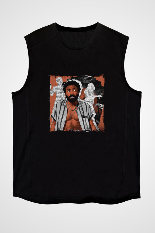 Donald Glover Baskılı Unisex Siyah Kolsuz Tişört