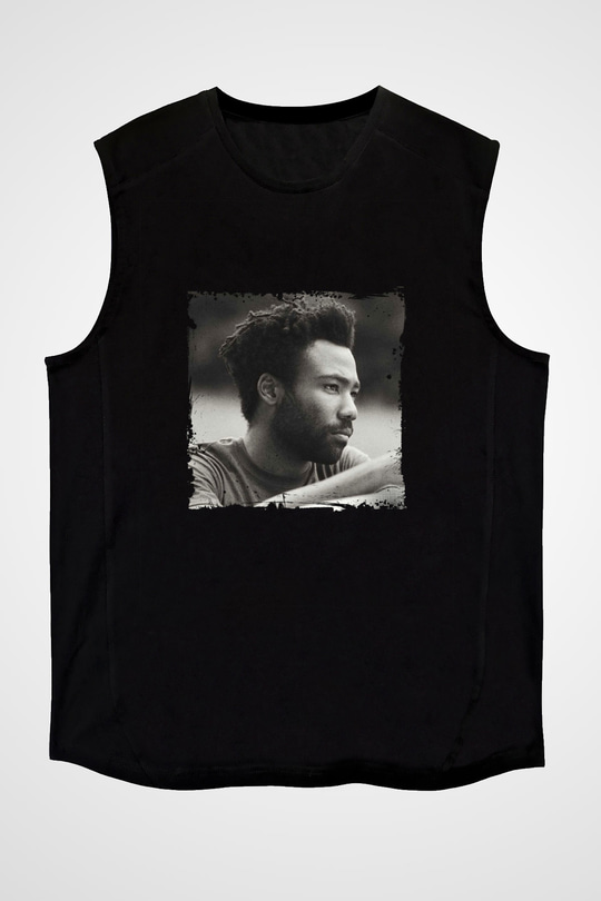 Donald Glover Baskılı Unisex Siyah Kolsuz Tişört
