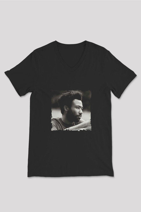 Donald Glover Baskılı Unisex Siyah V Yaka Tişört