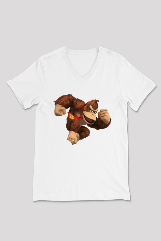 Donkey Kong Beyaz Unisex V Yaka Tişört