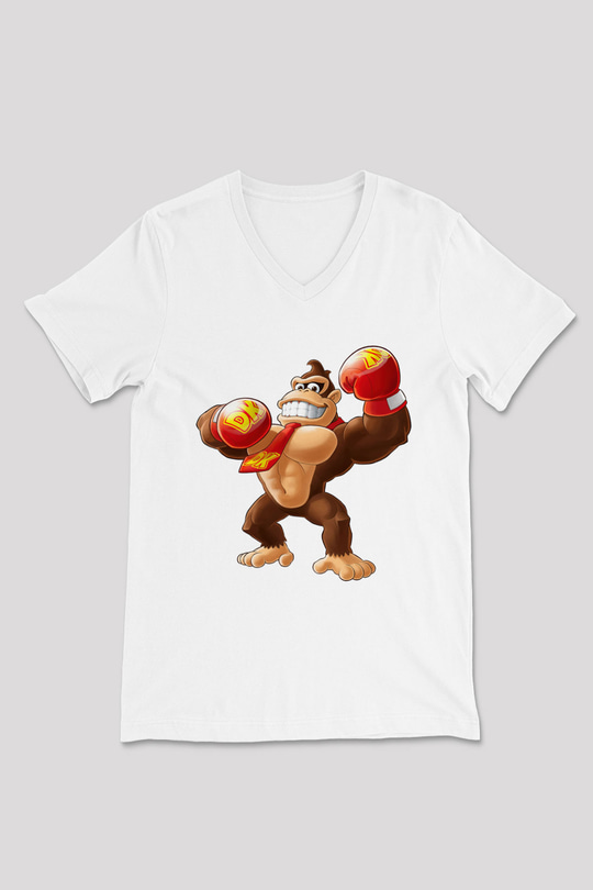 Donkey Kong Beyaz Unisex V Yaka Tişört