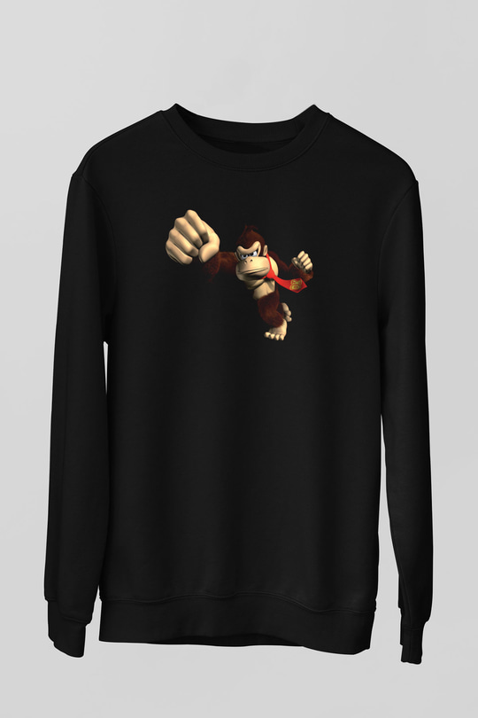 Donkey Kong Siyah Unisex Sweatshirt