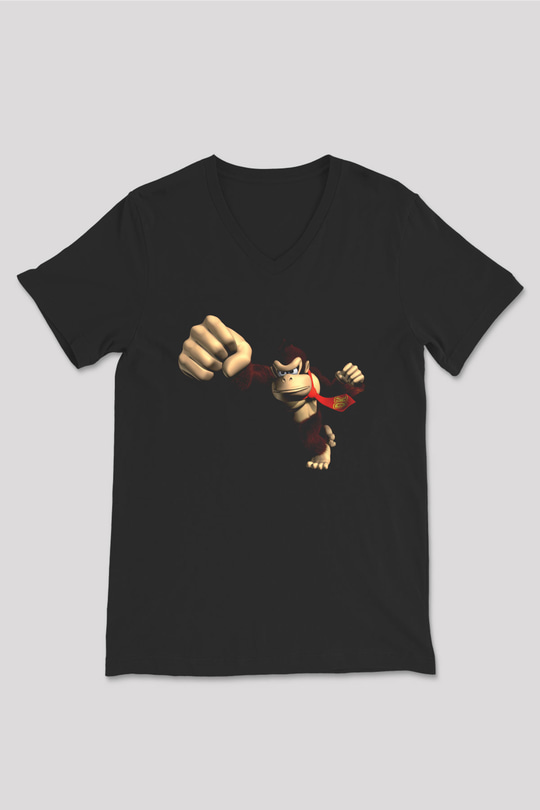 Donkey Kong Siyah Unisex V Yaka Tişört