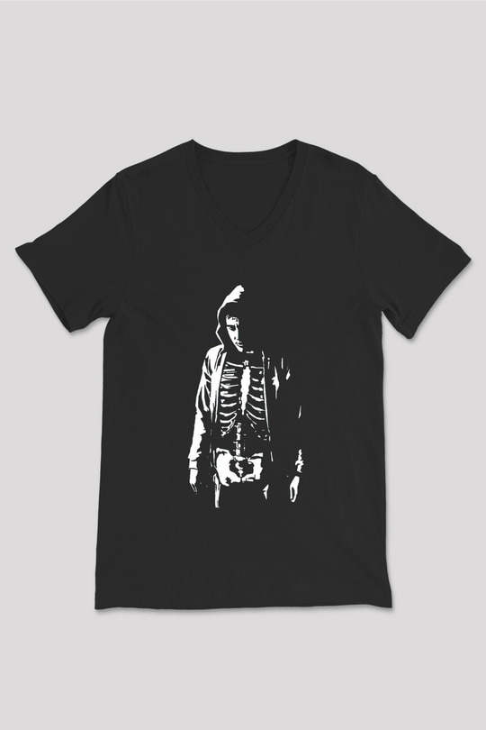 Donnie Darko Baskılı Unisex Siyah V Yaka Tişört - Tshirt