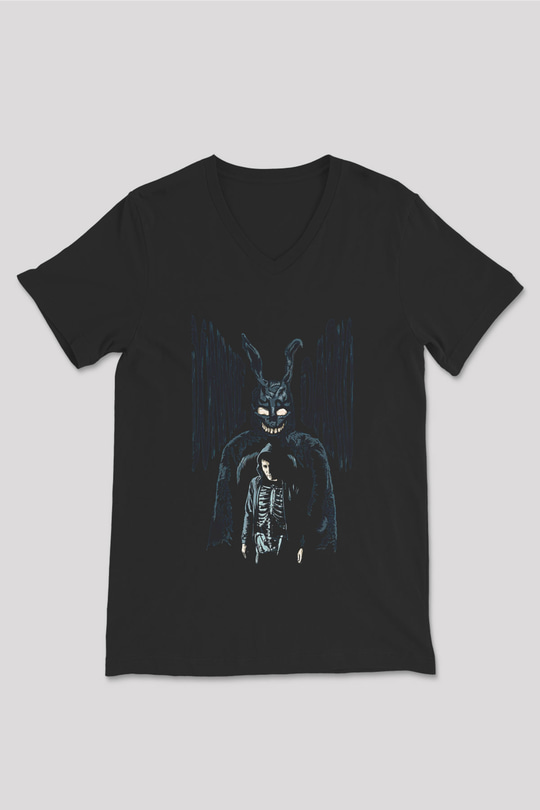 Donnie Darko Baskılı Unisex Siyah V Yaka Tişört - Tshirt