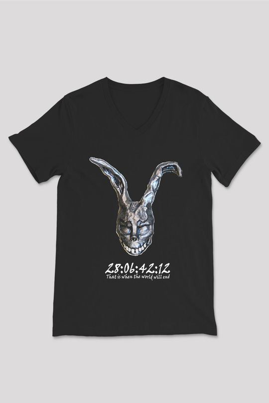 Donnie Darko Baskılı Unisex Siyah V Yaka Tişört - Tshirt