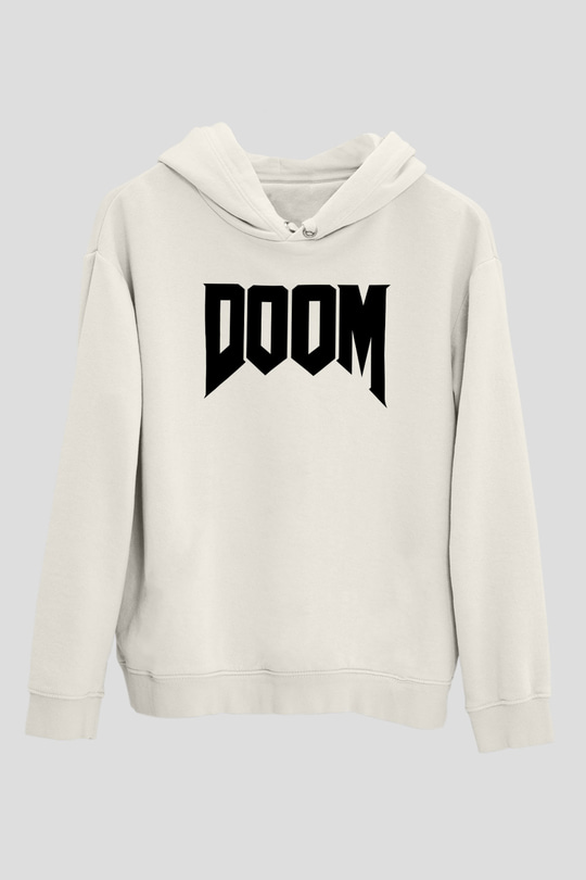 Doom Beyaz Unisex Kapşonlu Sweatshirt