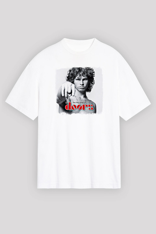 Doors Baskılı Unisex Beyaz Oversize Tişört
