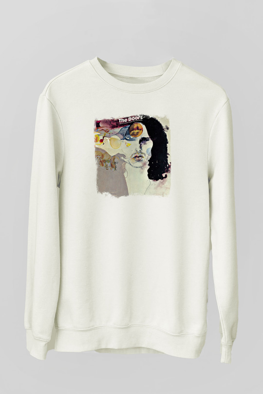 Doors Baskılı Unisex Beyaz Sweatshirt