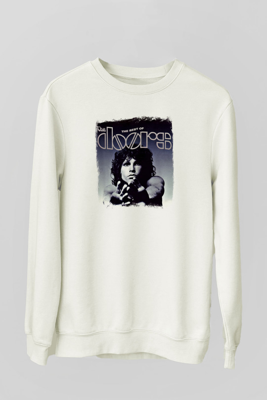 Doors Baskılı Unisex Beyaz Sweatshirt