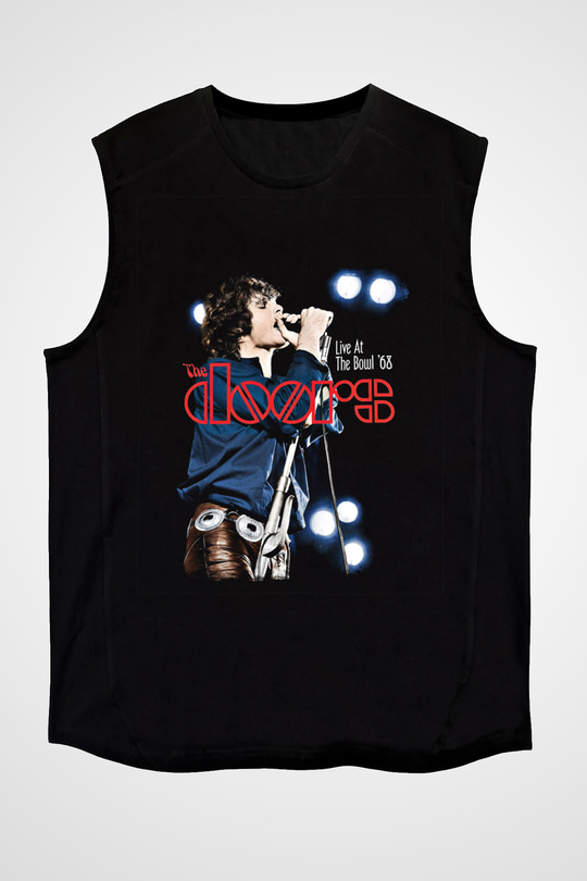 Doors Baskılı Unisex Siyah Kolsuz Tişört