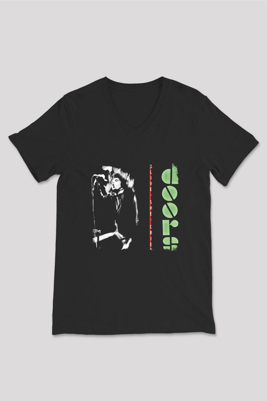 Doors Baskılı Unisex Siyah V Yaka Tişört
