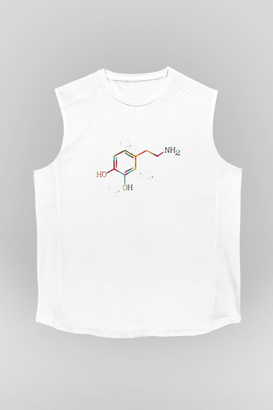 Dopamin Kimyasal Formülü Baskılı Unisex Kolsuz Beyaz Tişört - Tshirt