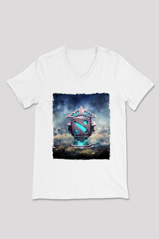 Dota 2 Beyaz Unisex V Yaka Tişört