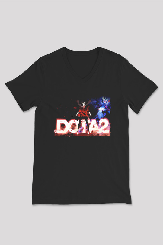 Dota 2 Siyah Unisex V Yaka Tişört