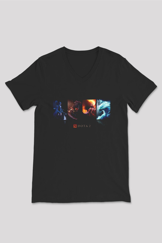 Dota 2 Siyah Unisex V Yaka Tişört