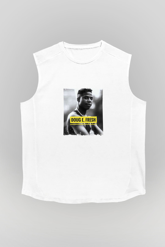 Doug E. Fresh Baskılı Unisex Beyaz Kolsuz Tişört
